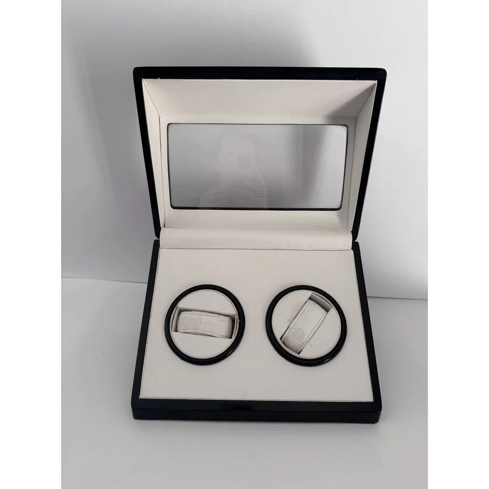 Double Automatic 2 Watch Winder Rotating Display Box Black Case & Cord WORKS